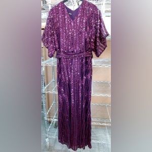 Jolie Donna Womens Long Sequin Dress w/ Flutter Sleeves Sz 18